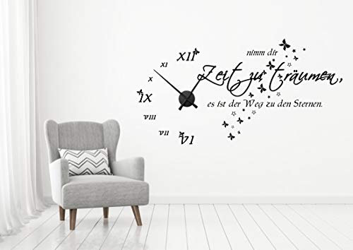 timalo® Wanduhr Wandtattoo Spruch 'Nimm dir Zeit zu träumen, es ist der Weg zu den Sternen' mit Uhrwerk – Uhr zum Aufkleben | 76030-hellgruen-160x82-Uhrwerk-schwarz
