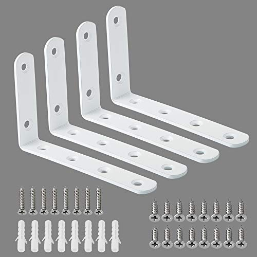 Alise White Floating Shelf Brackets 5x3 Inch,L Brackets for Shelves,4 Pcs