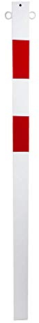 ROBUSTO Absperr-Pfosten aus Stahl, zum Einbetonieren, rot/weiß, 7 x 7 cm, 140 cm, 2 Ösen, Art.-Nr. 71110 | Absperrpfosten | Rammschutzpoller | Sperrpfosten
