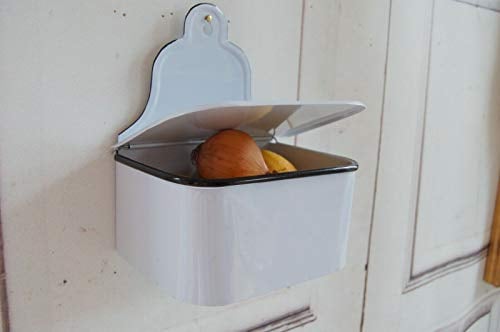 Landhaus Wandschale, Wandkorb mit Deckel, Frieda in Emaille Optik, Shabby chic