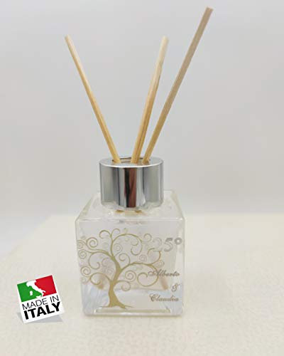 oggettando, Set 24 Pezzi Profumatore per Ambiente Personalizzabile Stampa Albero della Vita 25° Color Tortora in Scatola da Regalo. Bomboniere, anniversari. Regali utili, Originali ed Economic. (24)