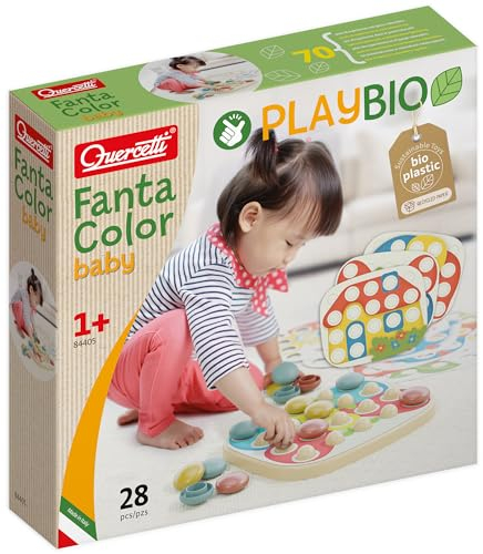 Quercetti FantaColor Baby, Gioco Educativo in Bio-Plastica con Bottoni Colorati per Bambini 1-4 Anni, Mosaico per motricità fine e coordinazione, Giochi Bambini 2 Anni, Montessori, Regalo Bimba 1 Anno