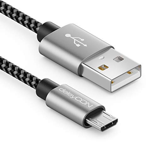 deleyCON 2m Nylon Cable Micro USB Cable de Carga y Datos Conector Metálico Cargar y Sincronizar Móvil Smartphone Tablet