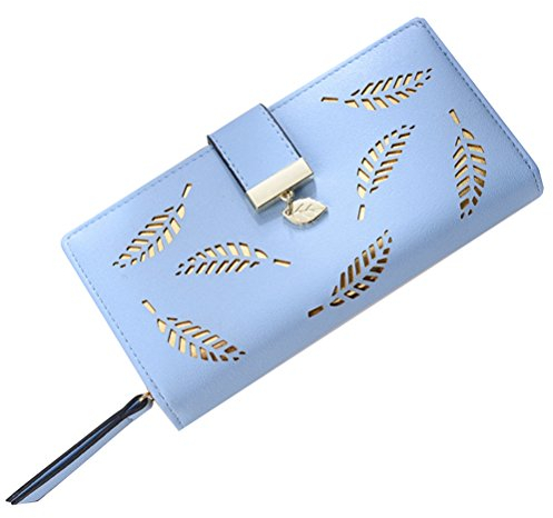 VALICLUD Chic Frauen Schnalle Clutch Wallet Hohlblätter Lange Leder Geldbörse Elegante Clutch Wallet für Card Cash Holding