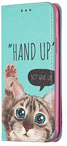 Magnetic Leather Folio Case for Samsung Galaxy A51, Samsung A51 Flip Wallet Phone Cases with Card Slots Holder Stand TPU Bumper Protective Shockproof Cover for Samsung Galaxy A51, Cat