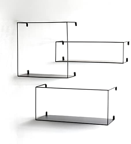HAKU Möbel Wandregal 3er Set schwarz, Metall - Maße: B 40/50/55 cm x H 40/15/25 cm x T 18/16/20 cm, Style: Modern