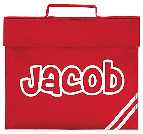 Purple Print House Boys Personalised Comic Style Name Book Bag - Personalised Back to School Gift Idea for School Boy - Cool Custom Name Unique Present, Classic Red