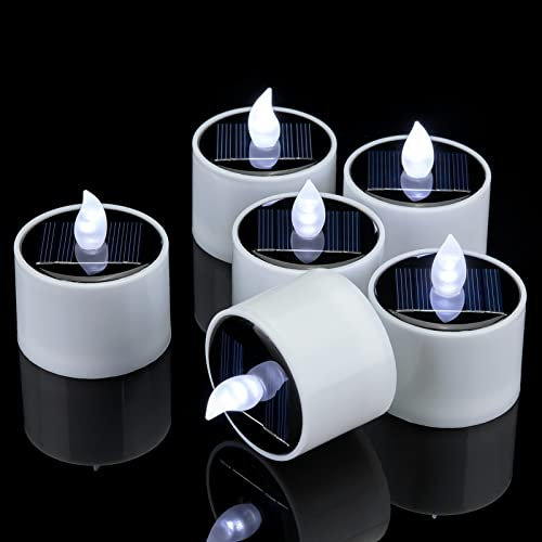 SingTok 8 candele a energia solare, impermeabili, ricaricabili a LED, senza fiamma, con sensore di luce crepuscolo all'alba, per lanterne, finestre, campeggio, decorazioni per la casa (bianco freddo)