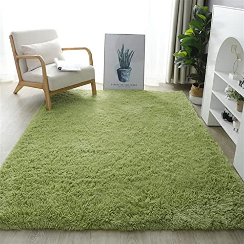 Lifup Teppich Shaggy Anti Rutsch Pflegeleicht, Rechteck Langflor Teppich für Wohnzimmer Schlafzimmer Kinderzimmer Gras Grün 60 x 120 cm