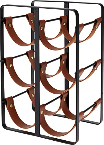 matrasa Weinregal aus Metall und Leder für 6 Flaschen - Design Flaschenregal 20x15x30cm
