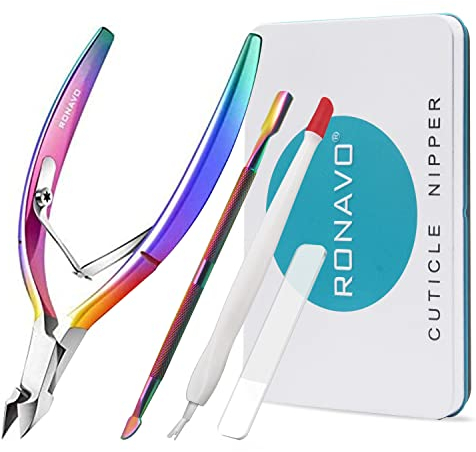 Coupe-cuticules avec poussoir à cuticules - RONAVO Coupe-cuticules Pince à cuticules Ciseaux à cuticules professionnels en acier inoxydable et coupe-cuticules Outils de manucure pédicure durables