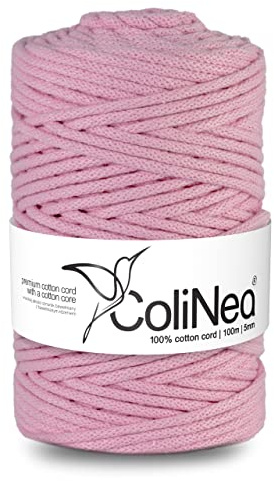 ColiNea, cordoncino in cotone con anima in cotone, intrecciato, 5mm, 100m (Rosa, 100m)