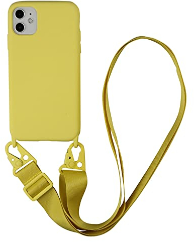 Bakicey Handykette Hülle für iPhone 13, Necklace Handyhülle Liquid Silikon Cover mit Kordel Schultergurt zum Umhängen Schutzhülle mit Stylische Band Case für iPhone 13, Yellow