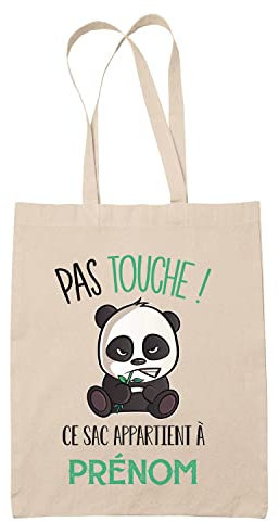 Tote Bag Pas touche panda beige | Sac coton cabas réutilisable prénom nom métier personnalisé | Idée cadeau customisable