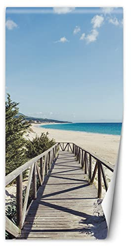 Feeby Türtapete selbstklebend Meer Wellen Strand 100x200 cm Türposter Türsticker Fototapete Wohnzimmer Schlafzimmer Kinderzimmer Büro Sand Fußgängerbrücke Bäume Beige