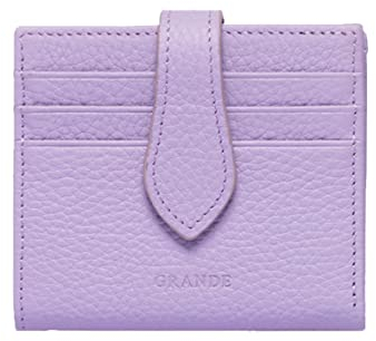 grande 3803 – Kartenetui aus echtem Leder für Damen und Herren, schmal und minimalistisch, kleine Geldbörse mit Druckknopf (Flieder)