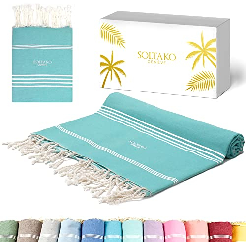 SOLTAKO Fouta Bali Premium XXL, Aqua, 200/300cm