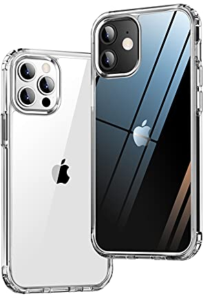 ONES iPhone 12/12 Pro Durchsichtig Dünn Hart Hülle『Stoßfest Airbag Militärstandard』『Erhöhte Kanten Schutz Kamera Bildschirm』[Anti-Gelb] [rutschfest], PC + TPU Hybrid Silikonhülle für Apple 6,1 Zoll