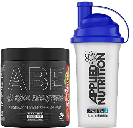 Applied Nutrition Bundle ABE Pre Workout 375g + 700ml Protein Shaker | All Black Everything Pre Workout Powder, Energy & Physical Performance with Creatine, Beta Alanine (Strawberry & Mojito)
