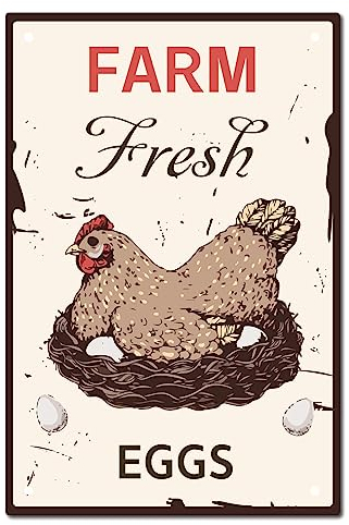 CREATCABIN Farm Fresh Eggs Tin Sign Vintage Metal Signs Peinture Retro Farmhouse Plaque Poster Wall Art Plaque pour Jardin Porche Salle de Bains Cuisine Café Mur Halloween Décoration 30 x 21 cm