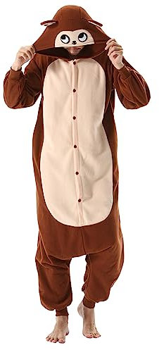 SimZoo Unisex Pyjamas Onesies Tiere Kostüm Cosplay Erwachsene Karneval Nachtwäsche Halloween Schlafanzug Fasching Einteiler,AFFE