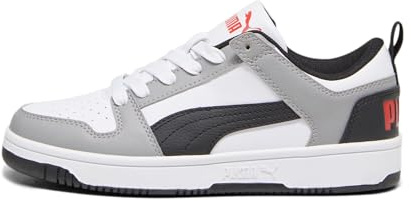 PUMA Rebound Layup L, Unisex-Kinder, Puma Mehrfarbig (White PUMA Black Concrete Gray for All Time Red), 38.5 EU