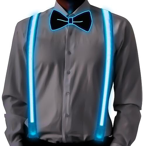 Ainiv Leuchtende Herren LED Hosenträger und Fliege 2 Stück/Set, Verstellbare Light Up Krawatten und Y-Form Leuchtende Hosenträger mit 3 Blitzmodi für Halloween Party, Musikfestival, Weihnachten (Blau)