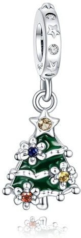 Amuefer Albero di Natale verde Charm Compatibili Bracciale Collana, Argento Sterling Ciondolo Compleanno Natale Gioielli Regali per le Donne Moglie Amici
