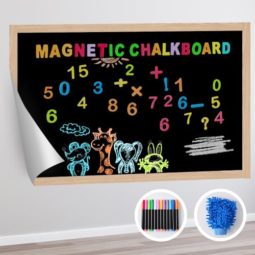 Lalutte Magnetic Chalkboard Wallpaper, Peel and Stick Blackboard Paper with Magnetic Letters, Kids