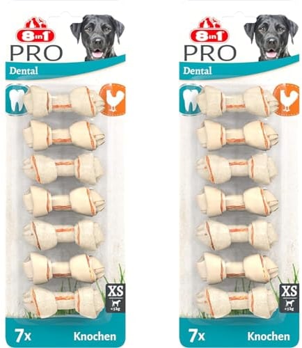 8in1 Pro Dental Knochen XS - gesunde Kauknochen für mini Hunde zur Zahnpflege, 7 Stück (Packung mit 2)