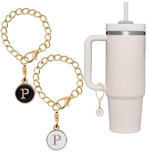 SHANFAA 26 Letter Charm Accessories for Stanley Cup 2PCS Initial Name ID Personalized Handle Charm for Stanley Tumbler (P)