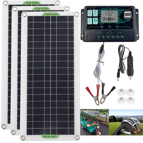 SNBGRYE Kit De Panneau Solaire 30W 60W 90W, Panneau De Charge d'urgence Portable, avec ContrôLeur 10A, Deux Ports USB, Chargeur De Batterie 12V, pour Camping-Car, Abri De Bateau, Ferme, Toit,90W