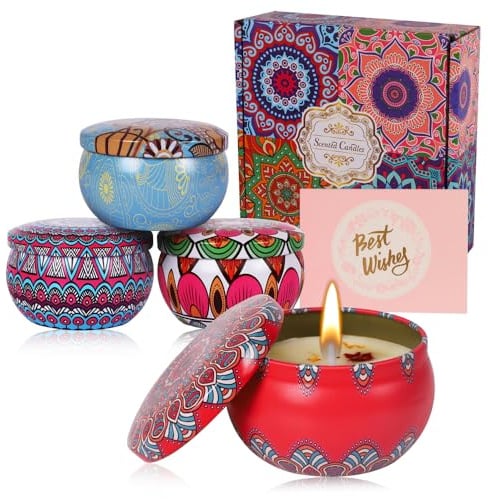 Hongking Scented Candles Gifts For Women, 4 Pack Metal Soy Vanilla Candle Presents For Her, Birthday Gifts, Mother's Day, Christmas