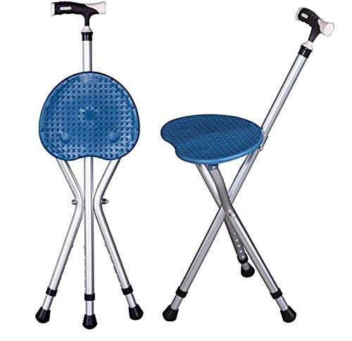 Krücken Klappbare Gehstöcke, Verdickte Aluminiumlegierung Höhenverstellbar 3 Beine Gehstock Hocker Männlich Weiblich Alter Mann Metall/Blau / 27 x cm