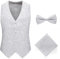 ULPUDFAO Trachten Weste, Slim Fit Einreihige Jacquardweste, Elegante Ärmellose Smokingjacke Mit Fliege Und Einstecktuch, Schickes Weste Top Für Hochzeit, Party, Kleid, Für Männer, Weiß, Xs