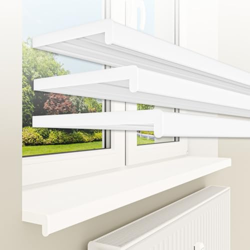 HEXIM Fensterbank bis 3 Meter Fensterbrett 25 x 200 cm (matt) weiß Kunststoff PVC innen Innenfensterbank matt oder glanz DIN EN 13501-1 inkl. Seitenabschluss