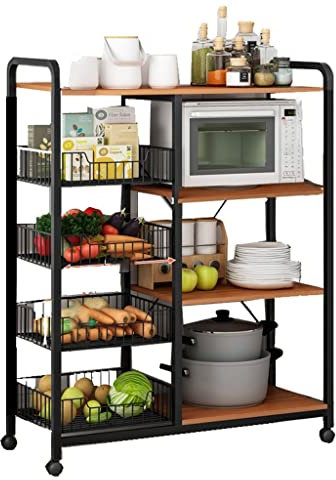 IGZVMBO Organizador de cocina de 5 niveles con ruedas bloqueables, soporte desmontable para microondas, carrito de bar para servir frutas y verduras, botellas de especias, de