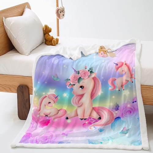 Kuscheldecke Einhorn Schmetterling Kuscheldecke Flauschig Flanell Lammwolle Fleecedecke Doppelseitiges Design Felldecke Weich Decke Pflegeleicht Decken Flauschige Blanket Wohndecke 80x150cm