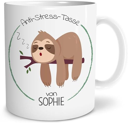 OWLBOOK® Anti-Stress-Tasse mit Spruch | Tasse Anti Stress | Ruf sie mal | Lustige Tassen Entspannung | Geschenk für Kollegen Frauen | Anti-Stress-Tasse Faultier | Keramik 300 ml