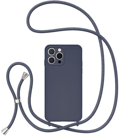 UEEBAI Lanyard Case for iPhone 16 Pro Max 6.9, Crossbody Liquid Phone Cover Necklace Cord Strap Soft Shockproof Protective Case - Dark Blue