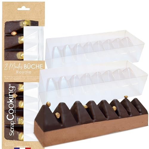 ScrapCooking 1963 - Moldes para troncos navideños (2 moldes de PVC semirrígidos y reutilizables, 29,5 cm de longitud, accesorios para repostería, tronco, triangular, con receta