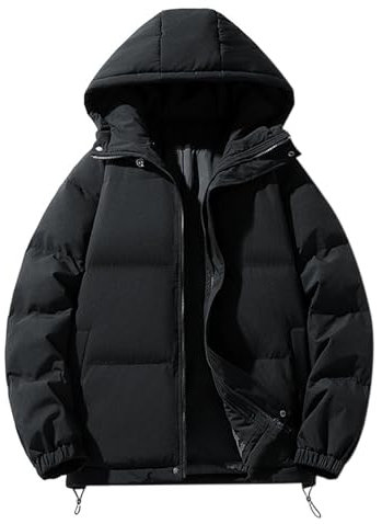 DUHENWU Women's Black Quilted Puffer Down Coat, UK Hooded Waterproof Jacket, Short Length, S Size, Loose Fit, Sherpa Lining, Long Sleeve, Trench Coat Style
