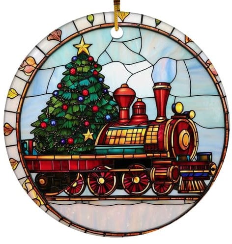 Runde Weihnachtsbaum-Anhänger Baumschmuck „Polarexpress“ Weihnachtsbaum Dekoration Keramik Xmas Keramik Retro Weihnachtsdeko Für Weihnachtsbaum Wände Souvenir