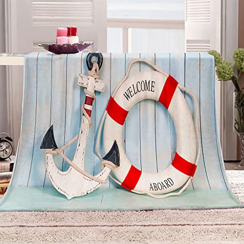 Warme Kuscheldecke Flanell Decke Microfaser Fleecedecke 70X100Cm 3D Rettungsring-Anker Drucken Sofadecke Weiche Flauschige Wolldecken Tagesdecke Wohndecke Für Erwachsene & Kinder