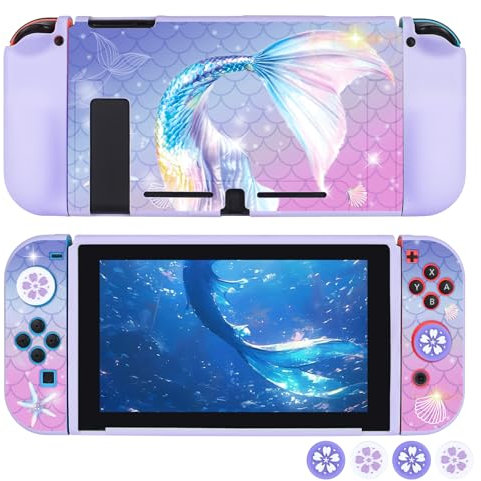 DLseego Hülle Kompatibel mit Switch,Weiche Switch Hülle mit dem Thema Traummeer Switch Schutzhülle Switch mit 4 Switch Joystick Kappen,Lila