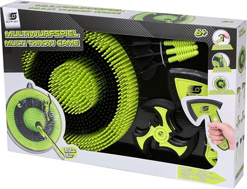 Sunflex® Multiwurfspiel | Kinderwurfspiel mit Zielscheibe, Wurfsterne, Äxte, Pfeile | Axtwurfspiel & Dartspiel mit Zielscheibe für Kinder ab 3 Jahren | Indoor & Outdoor Action