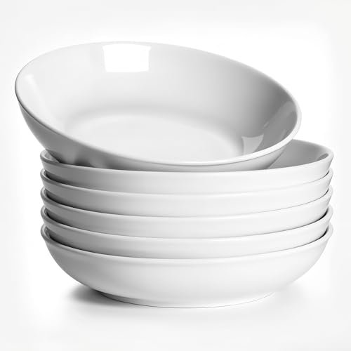 Casafoyer Set di 6 piatti da portata grandi in ceramica da 850,5 g, larghi e bassi, ideali per pasta, insalata, zuppa, tagliatelle, adatti al microonde e alla lavastoviglie, piatti piani in porcellana