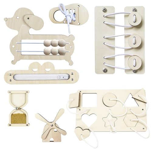 7 Stück Montessori Spielzeug Busy Board Zubehör, Hölzernes Montessori Beschäftigungsbrett Früherziehung Spielzeug Motorikspielzeug Montessori Busy Board DIY Zubehör für 1-6 Jungen Mädchen