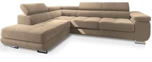 Masseno Ecksofa Selva L-S mit Schlaffunktion L-Form, Sofa mit Bettkasten, Wohnzimmersofa, Couch, Soffa, Bettsofa, Couchgarnitur- Creme, Monolith 04