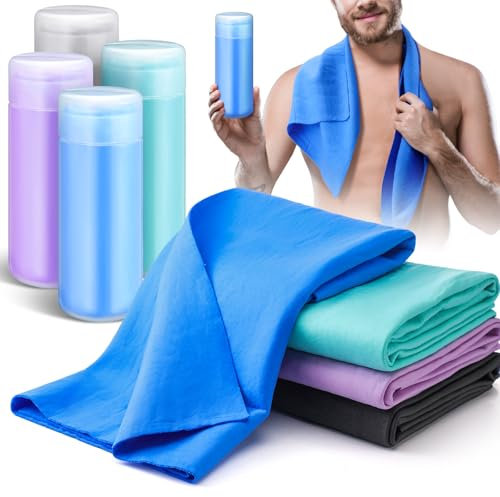 Tisancy Lot de 4 serviettes de natation en chamois pour plongée, natation, triathlon et autres sports nautiques (66 x 43,2 cm, bleu, vert, gris foncé, violet)